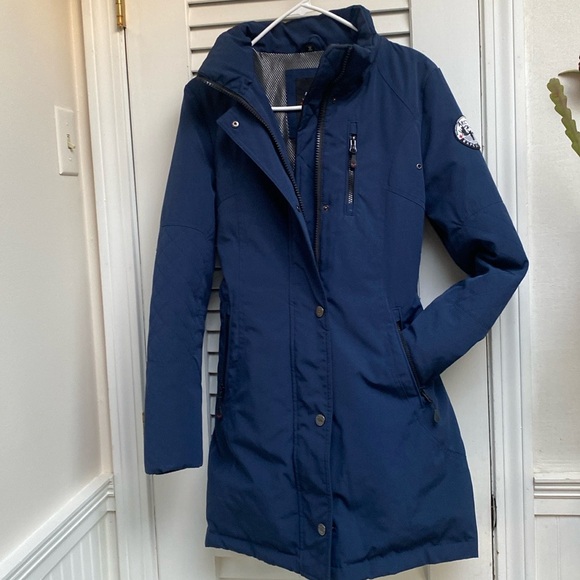 Arctic Expedition Mid Length 33” Down Parka Coat Navy XS no hood - Picture 9 of 16